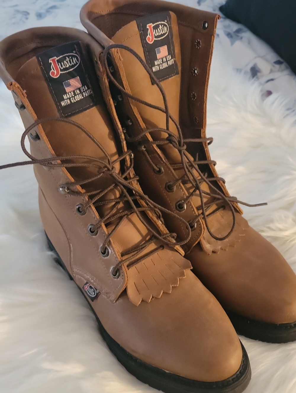 Justin Boots Tan/Brown Lace-Up Work Boots EUC